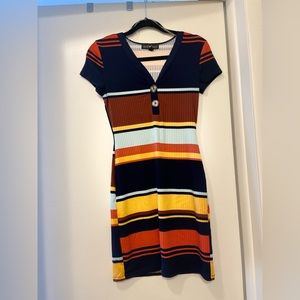 Small Striped blue, orange, and yellow loose fit body-con dress